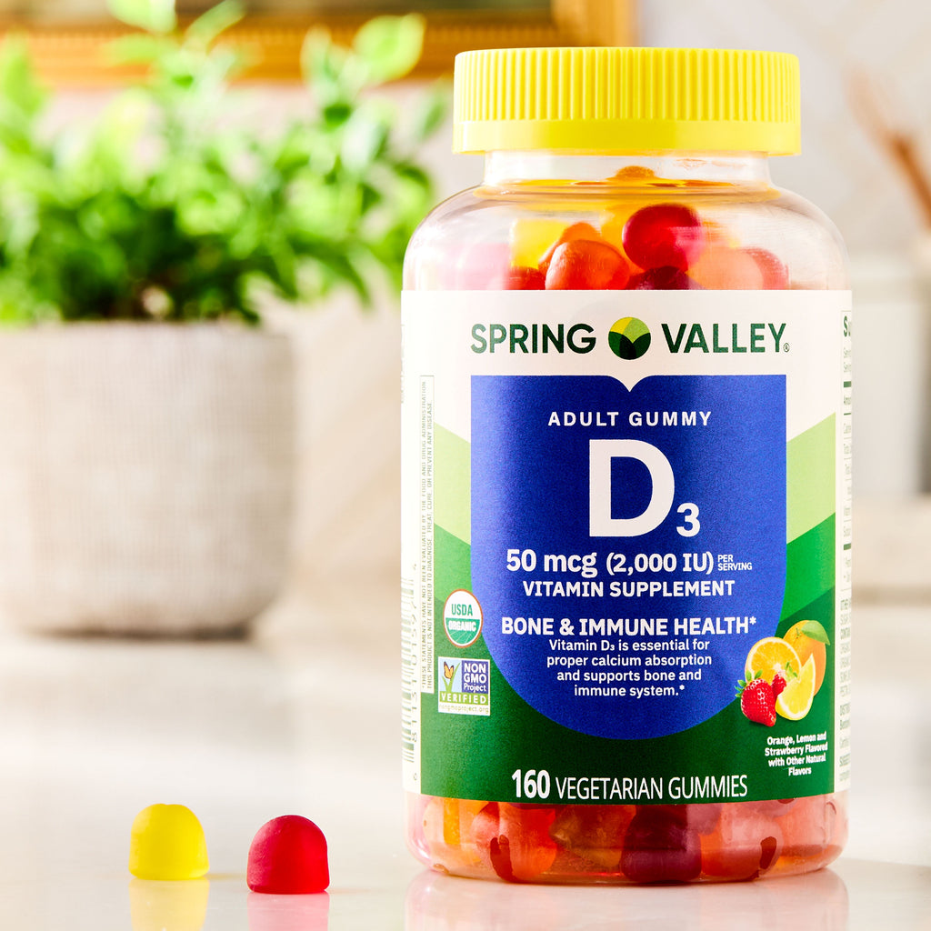 Spring Valley Vitamin D3 Gummies, 50 mcg, 160 Count, Supplement for Bone and Immune Health, Assorted Fruit
