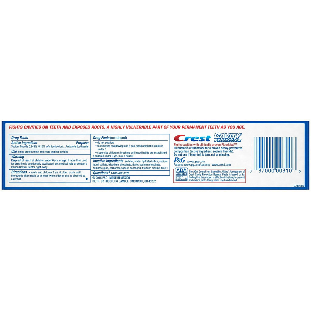 Crest Fluoride Anticavity Toothpaste, Regular Paste, 8.2 oz - OTC Shoppe Express