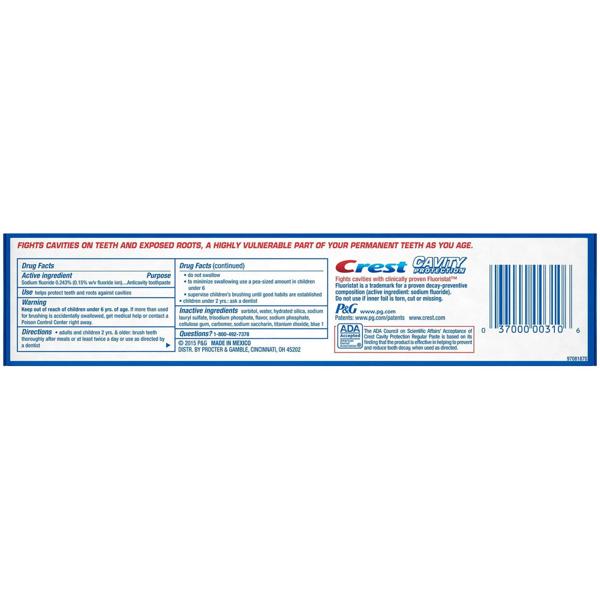 Crest Fluoride Anticavity Toothpaste, Regular Paste, 8.2 oz - OTC Shoppe Express