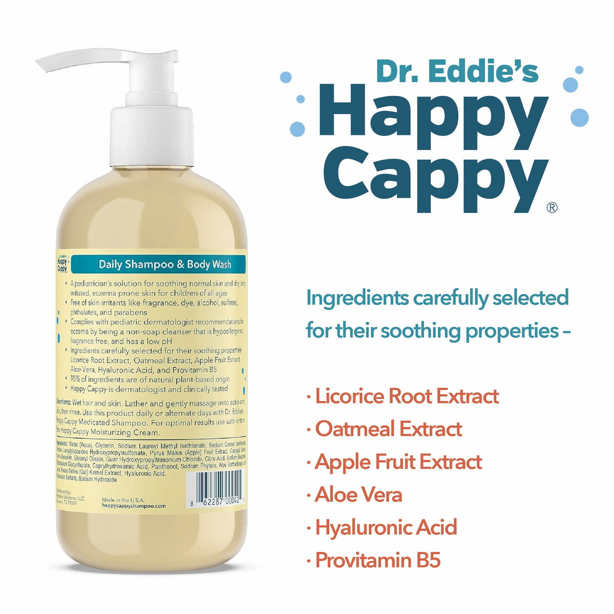Dr. Eddie's Happy Cappy Daily Shampoo & Body Wash for Dry, Itchy, Sensitive, Eczema-Prone Skin, 8 oz