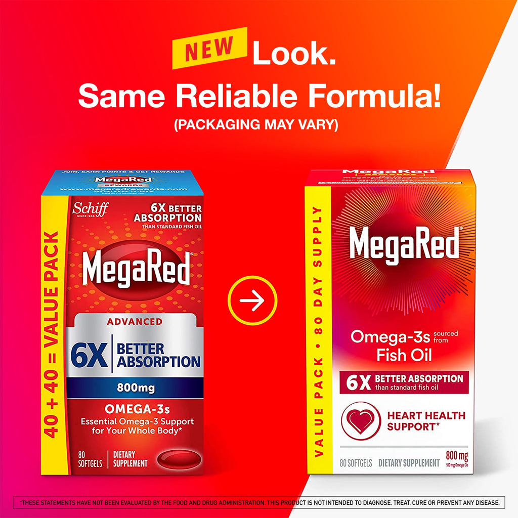 MegaRed Advanced 6x Better Absorption Omega-3 Fish Oil Softgels, 800 mg, 80 Ct