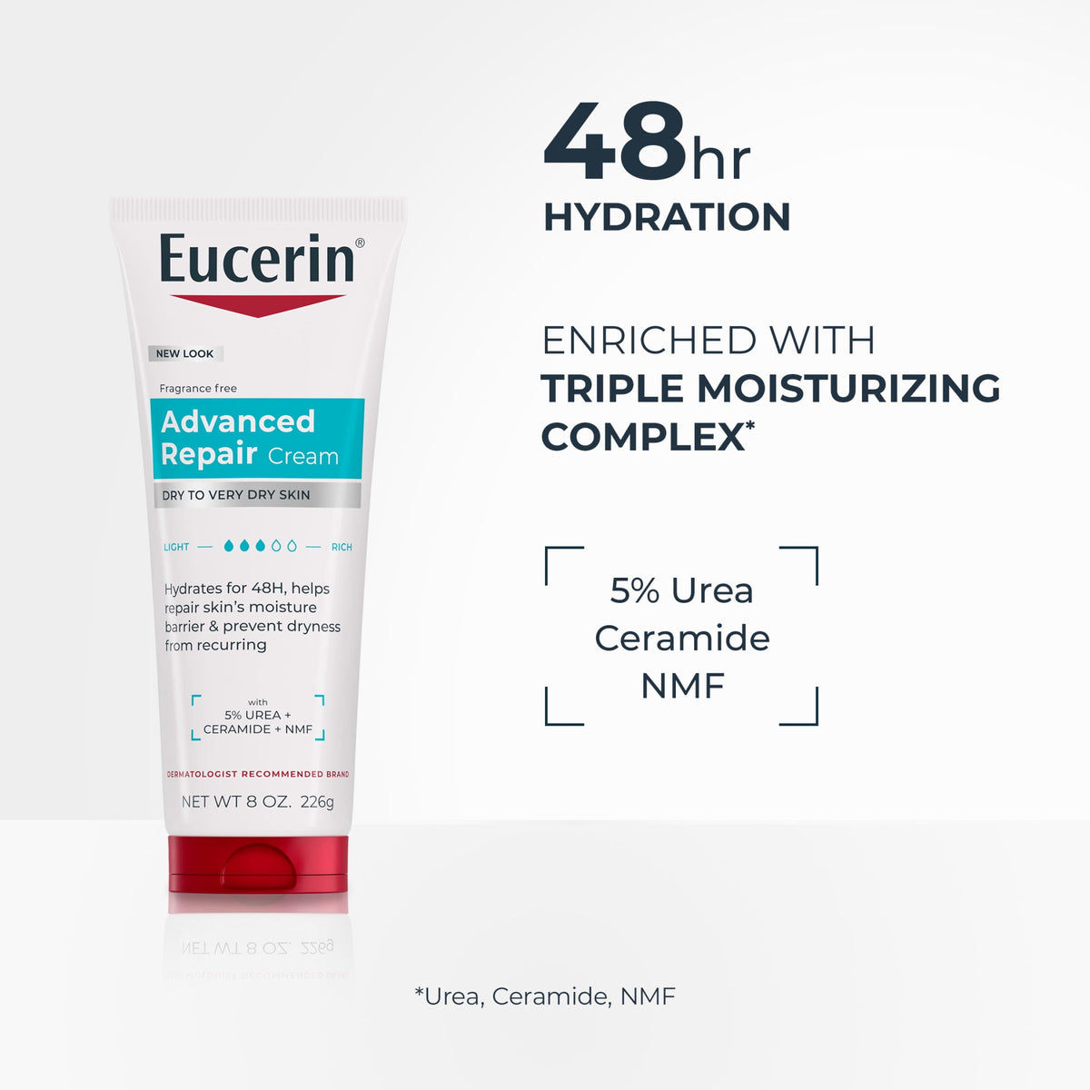 Eucerin Advanced Repair Foot Cream for Very Dry Skin, Ceramide 3 & Natural Moisturizing Factors, Fragrance Free Dermatological Skincare, 3 oz