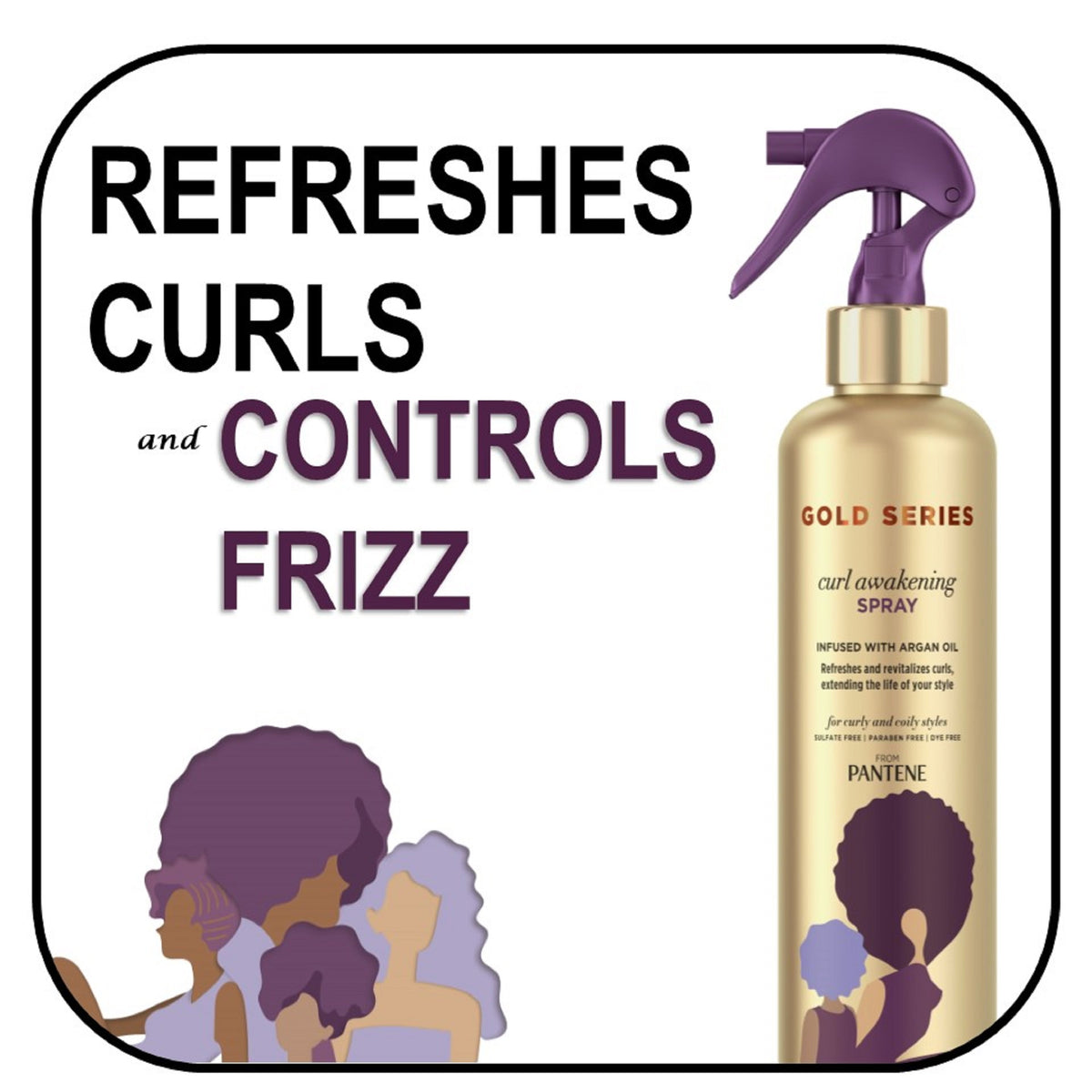 Pantene Gold Series Curl Awakening Spray with Argan Oil for Curly, Coily Hair, 8.4 fl oz