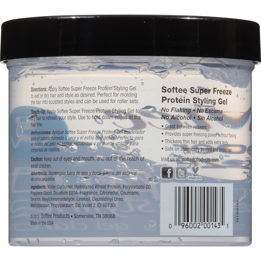 Softee Super Freeze Protein Styling Gel 32 oz. Jar, Unisex, Clarifying, Strengthens Hair