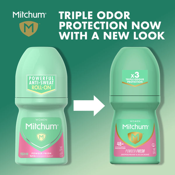 Mitchum Women’s Triple Odor Protection Antiperspirant & Deodorant Roll-On, Powder Fresh, 1.7 oz