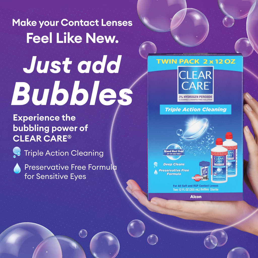 CLEAR CARE Cleaning & Disinfecting Contact Lens Solution with Lens Case, 12 fl oz, 2 Pack