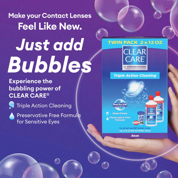 CLEAR CARE Cleaning & Disinfecting Contact Lens Solution with Lens Case, 12 fl oz, 2 Pack