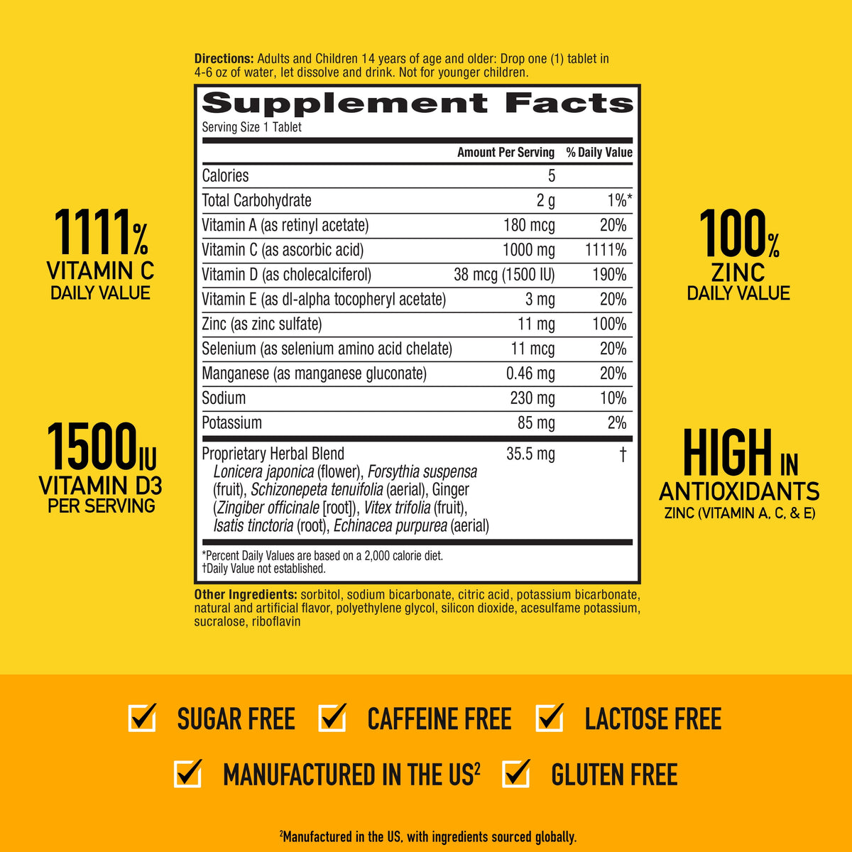 Airborne 1000mg Vitamin C Immune Support Effervescent Tablets, Zesty Orange Flavor, 10 Count