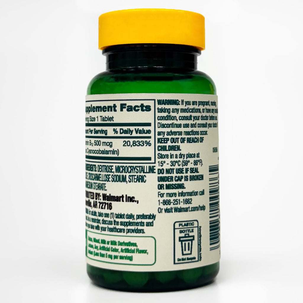 Spring Valley Vitamin B12 Supplement, 500 mcg, 100 Count, Tablets for Metabolism Support