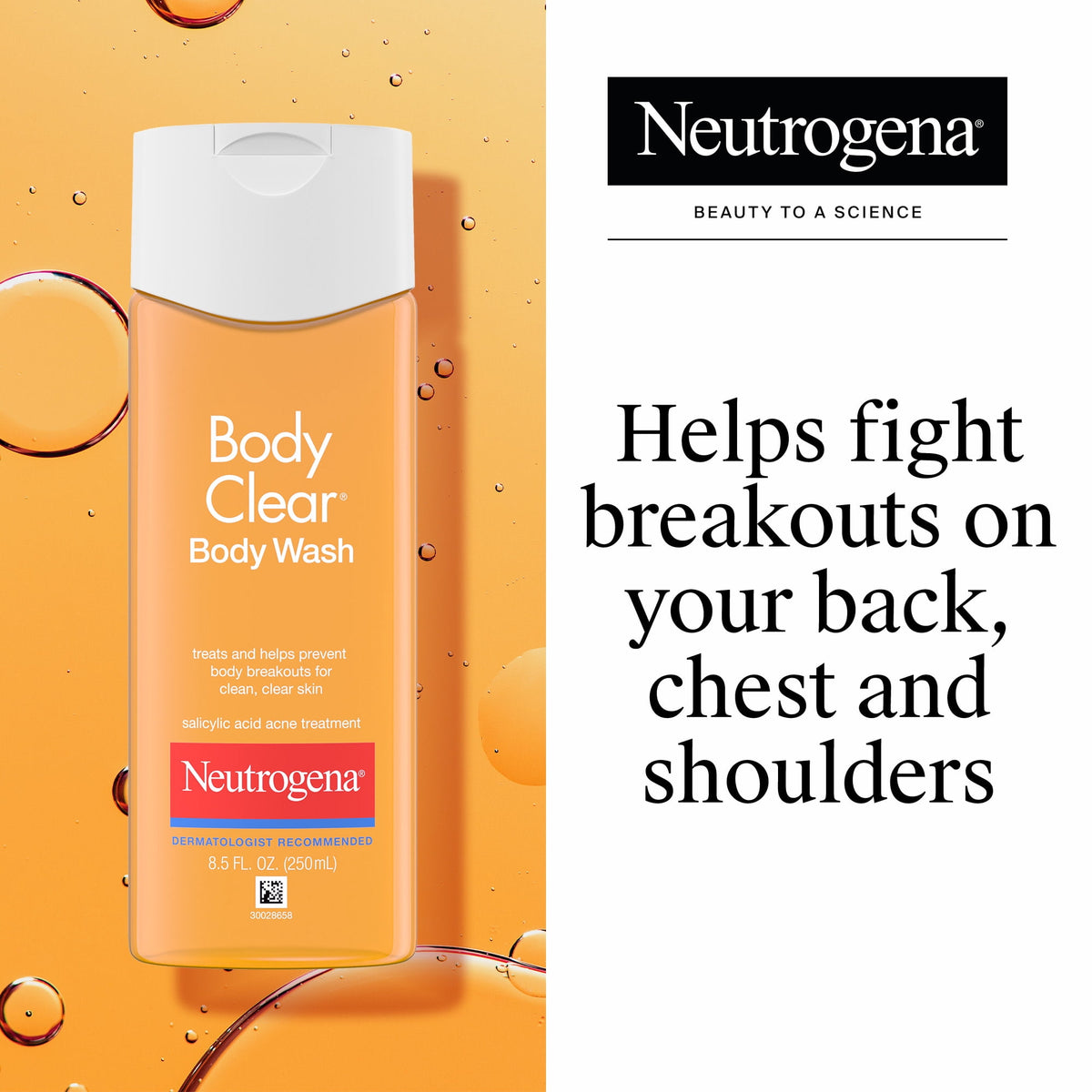 Neutrogena Body Clear Acne Body Wash, Salicylic Acid Acne Treatment for Body, 8.5 fl oz