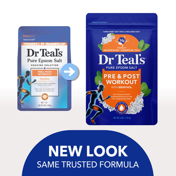 Dr Teal's Epsom Salt Magnesium Soak, Pre & Post Workout with Menthol, 3 lbs