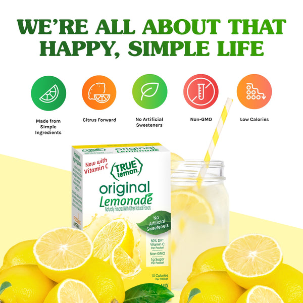 True Lemon Original Lemonade Drink Mix Powder, No Artificial Sweeteners, 1.06 oz., 10 Count Box