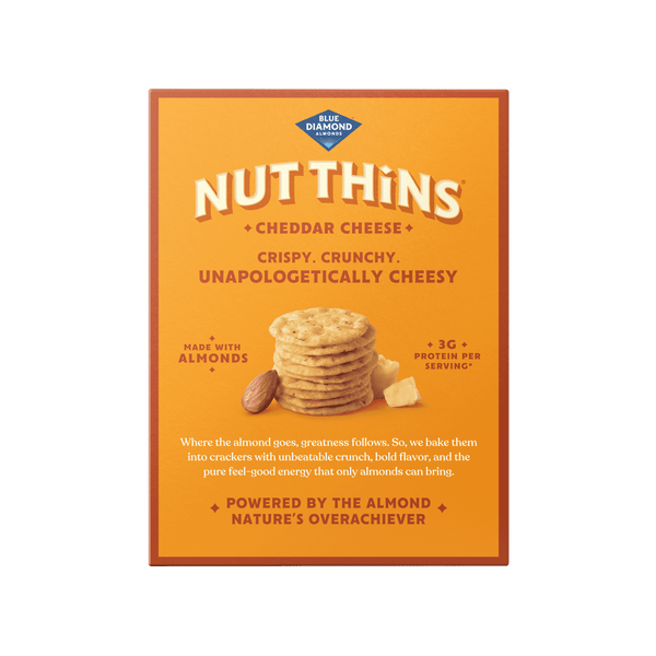 Blue Diamond Almonds Nut-Thins, Cheddar Cheese, Snack Crackers, Gluten-Free, 4.25oz Cardboard Box