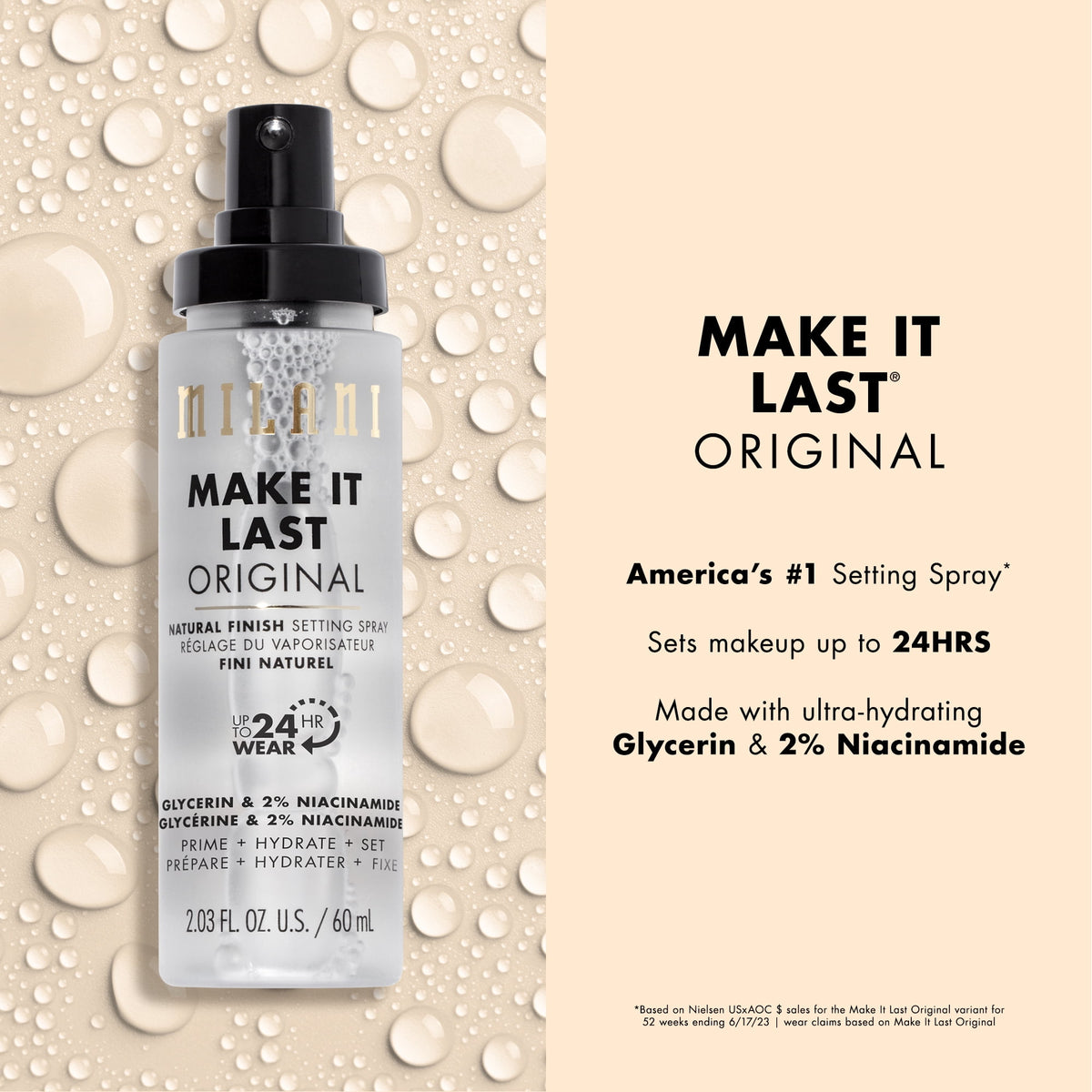 Milani Make It Last Setting Spray, Prime + Correct + Set, Natural Finish, 2.03 fl oz