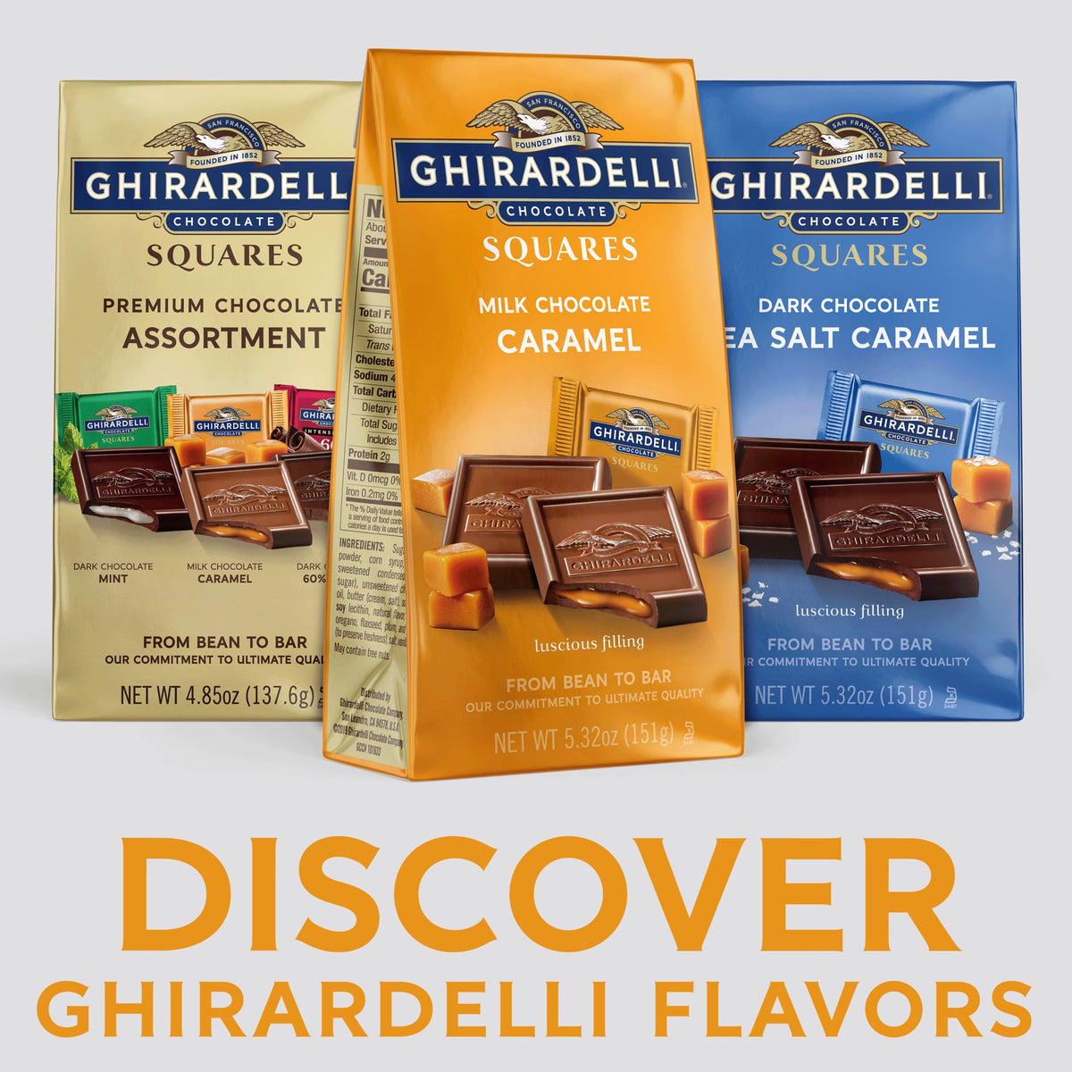 GHIRARDELLI Milk Chocolate Candy SQUARES with Caramel Filling, 5.32 oz Bag
