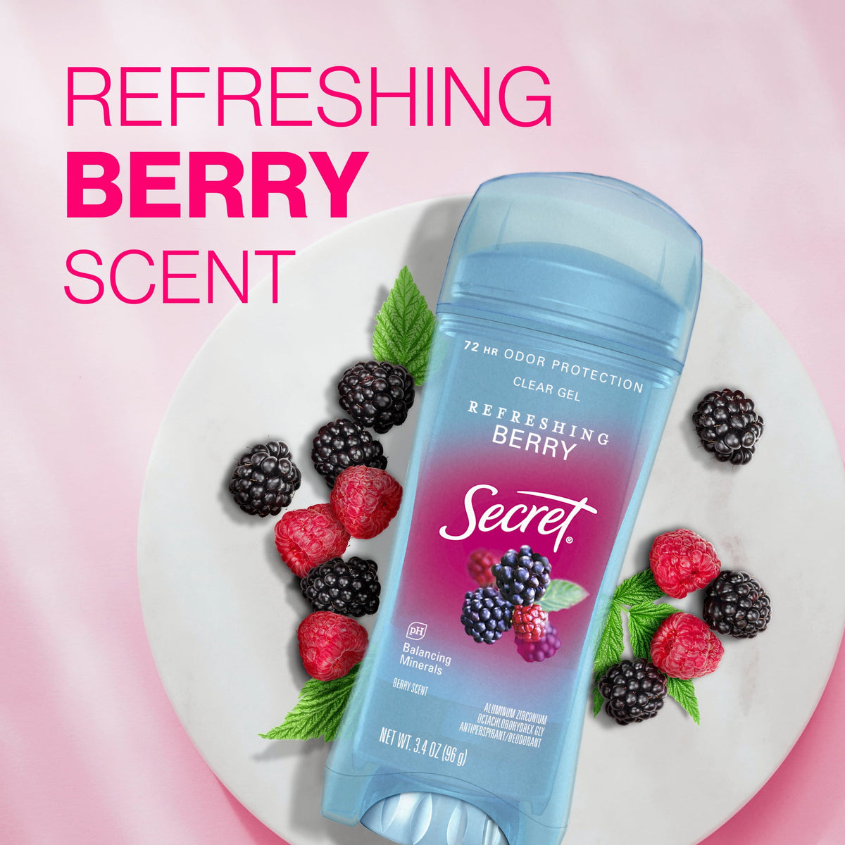 Secret Fresh Antiperspirant Deodorant Clear Gel, Berry, 3.4 oz