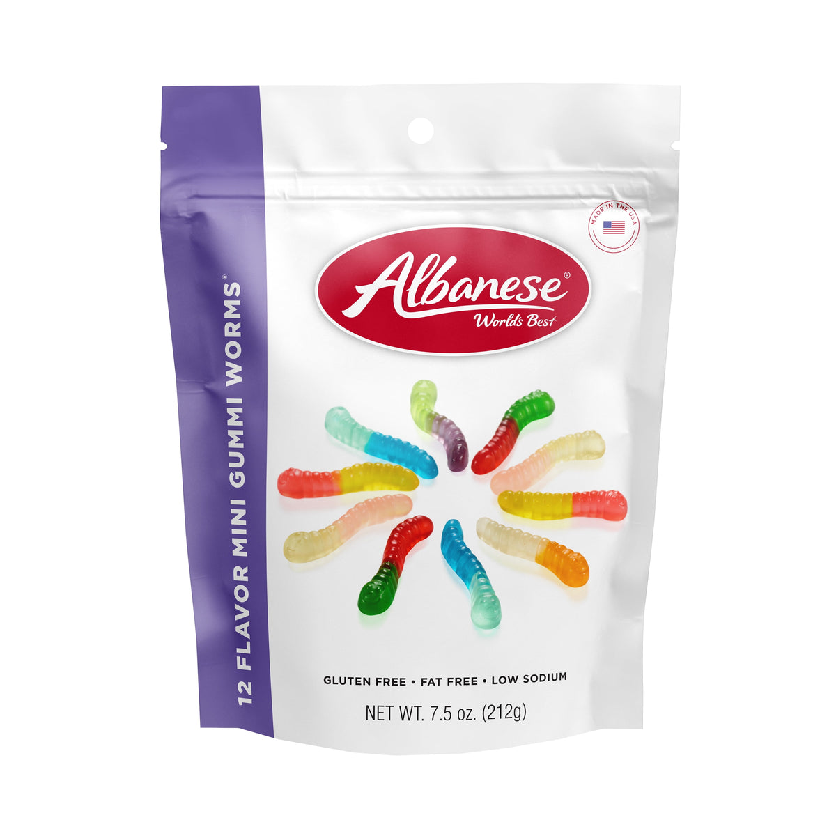 Albanese World's Best 12 Flavor Gummi Worms, 7.5 oz Regular Size