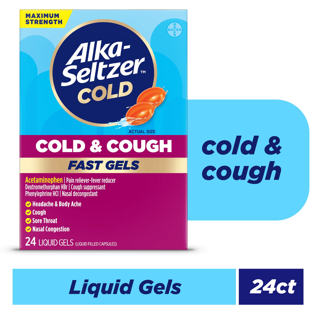 Alka-Seltzer Cold, Cold & Cough Max Strength Fast Gels,  24 Count