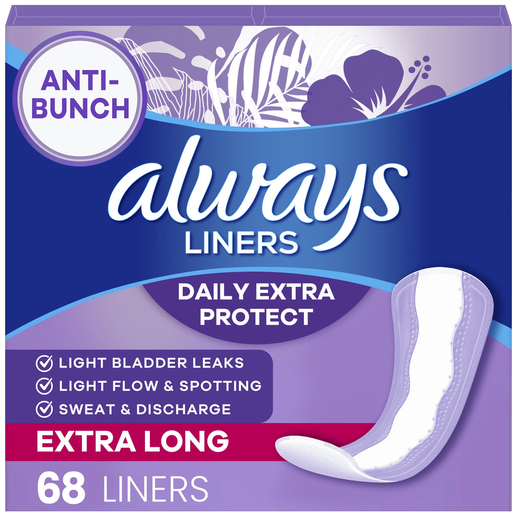 Always Anti-Bunch Xtra Protection Daily Liners Xtra Long Length, 68 Count