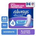 Always Discreet Incontinence Pads, Moderate Absorbency, Regular Length, 66 Count