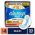 Always Maxi Overnight Pads with Wings, Size 4, 33 Count