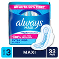 Always Maxi Pads with Wings, Size 3, Extra Long Super Absorbency, 33 Count