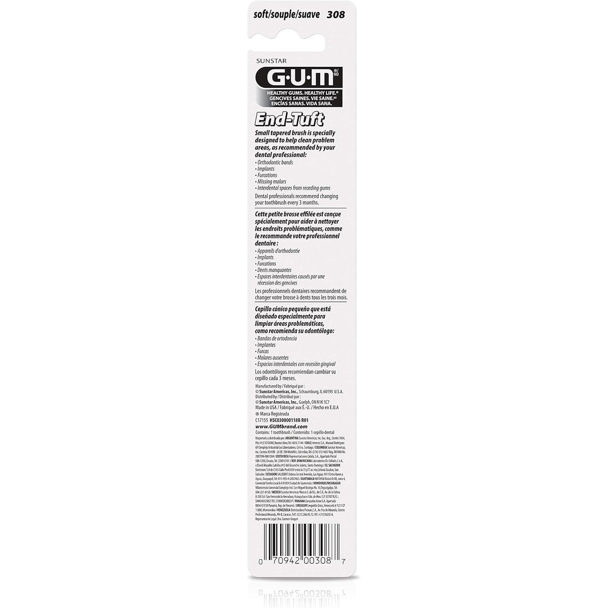 GUM End Tuft Toothbrush, Soft, Extra-Small Head, 1 Count