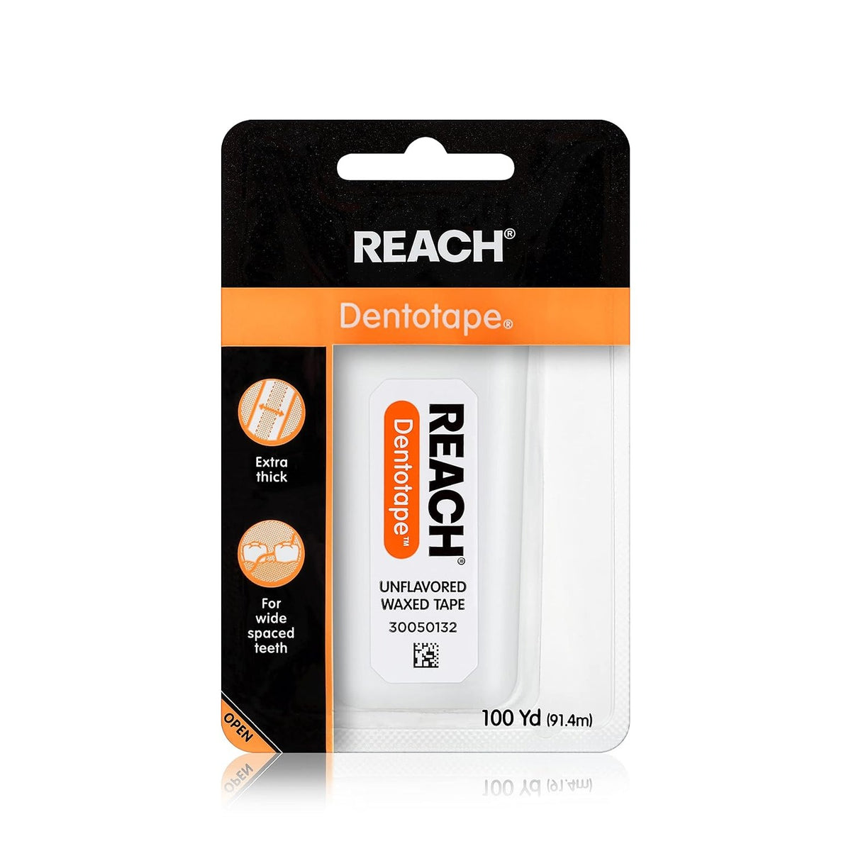 REACH Dentotape Waxed Dental Floss Tape, Unflavored, Extra Wide Floss, Shred & Frey Resistant, Plaque Remover for Teeth, Easy on Gums & Teeth, Oral
