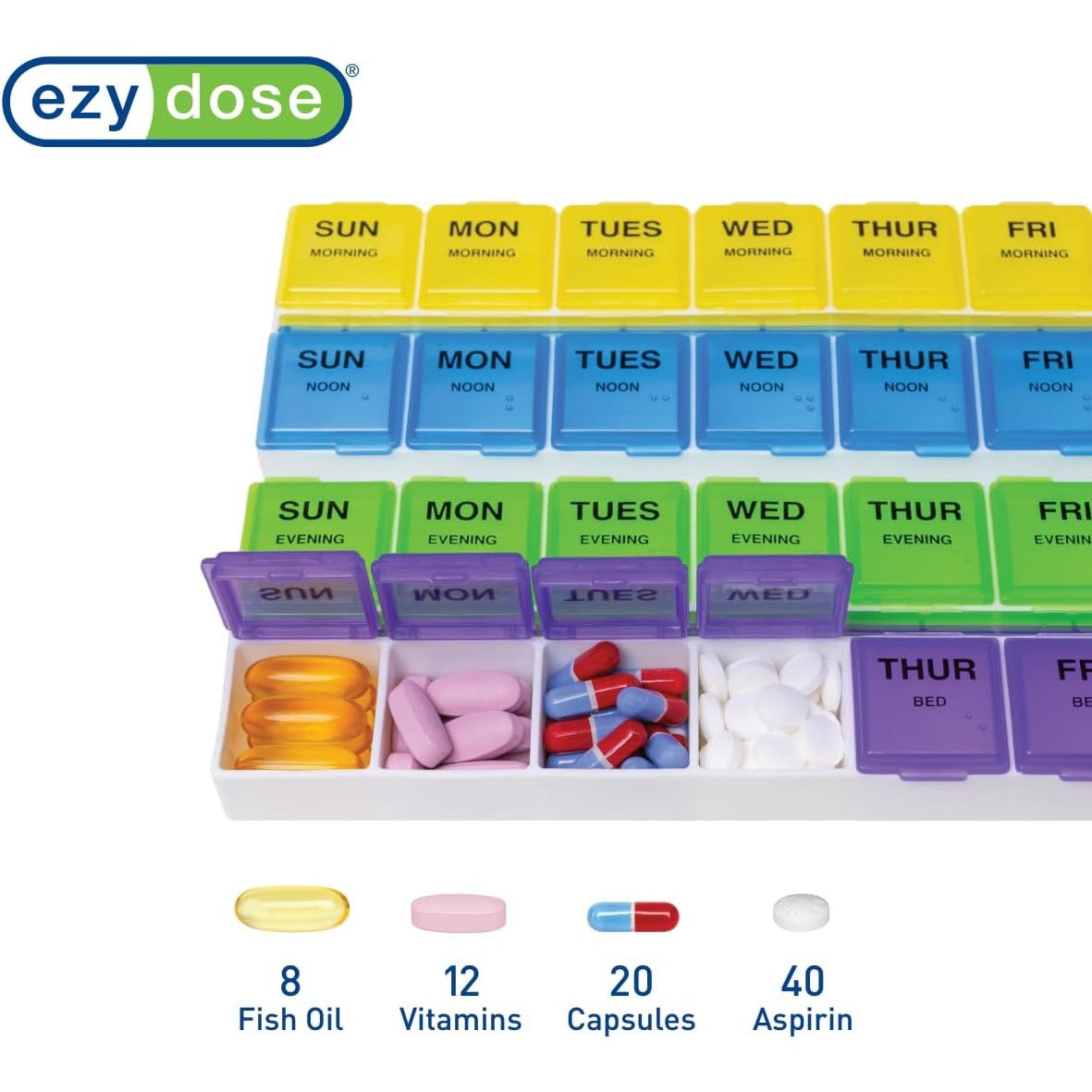 Ezy Dose Weekly 7-Day, 4x/Day Pill Organizer, Rounded Base, Large