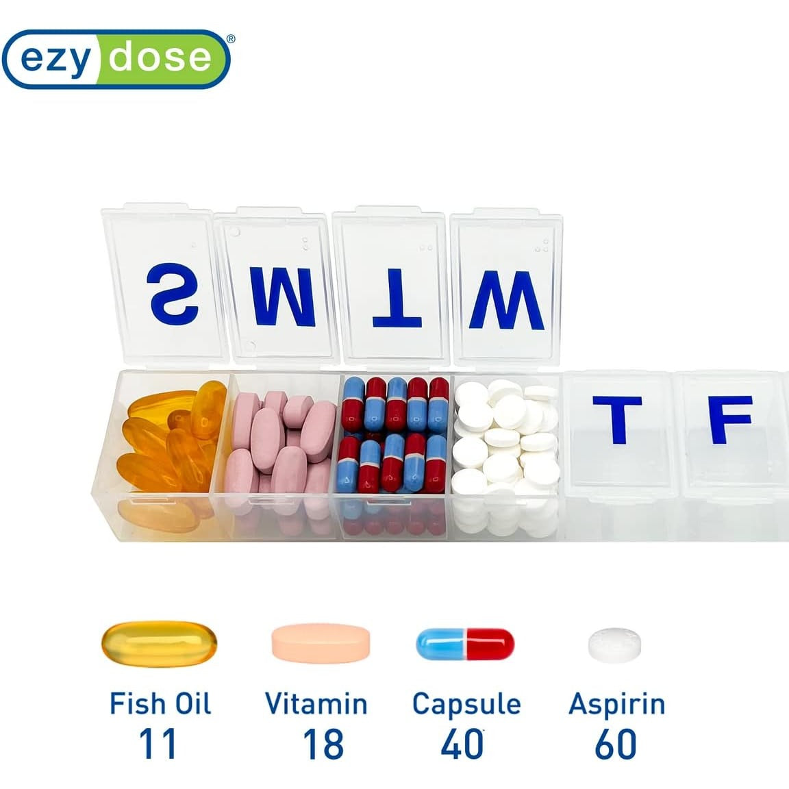 Ezy Dose Weekly (7-Day) Pill Organizer, 2X-Large Medicine Planner, Clear