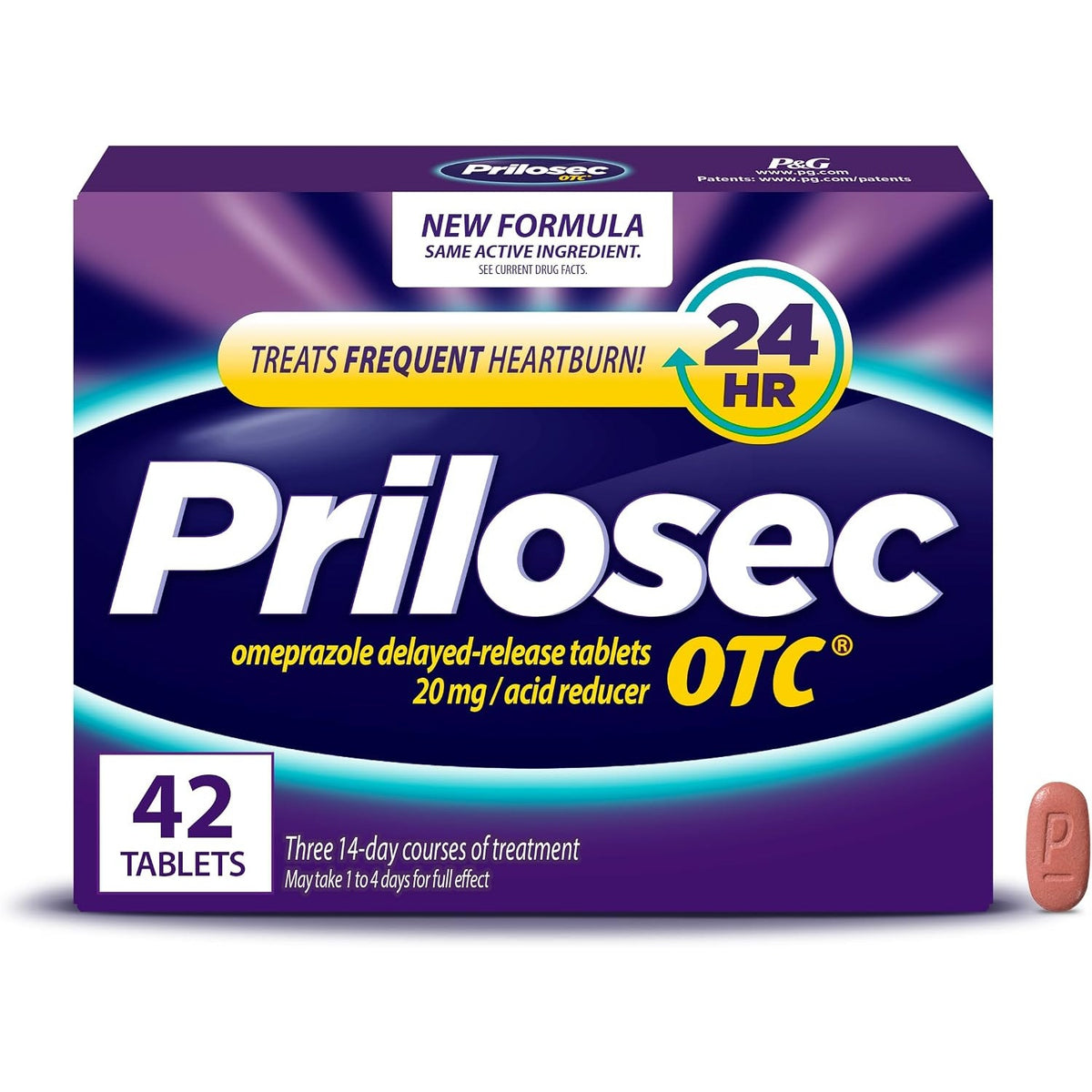 Prilosec OTC, Omeprazole 20mg, Medicine, Acid Reflux Medicine, 24 Hour Relief, 42 Tablets