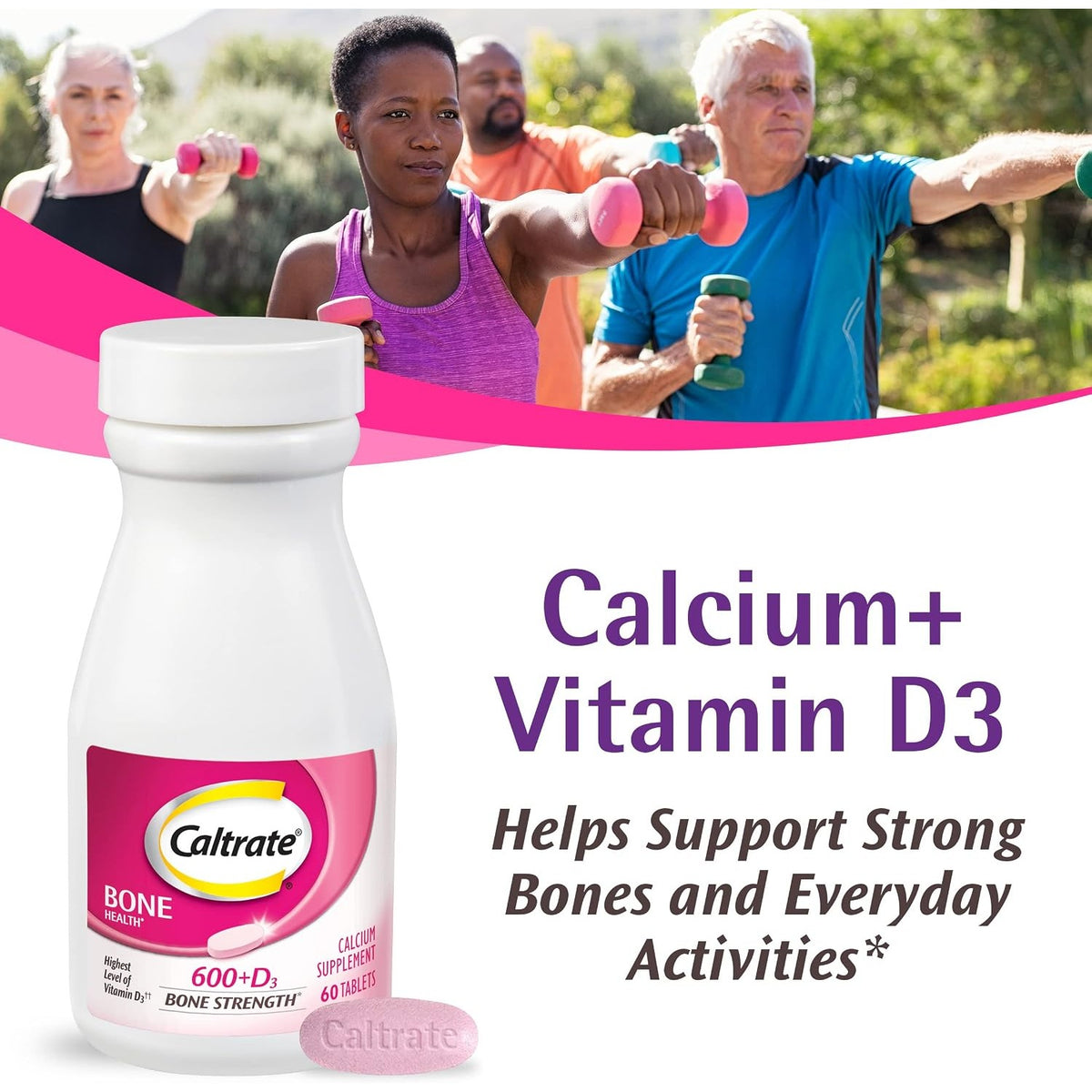 Caltrate 600 Plus D3 Vitamin D and Calcium Supplement Tablets, 120 Count