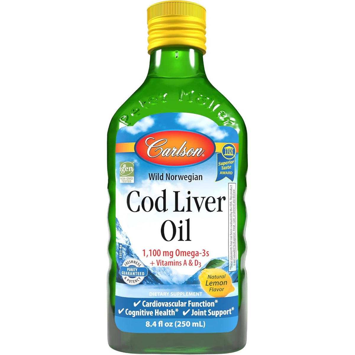 Carlson Cod Liver Oil, 1100 mg, Omega-3s, Lemon, 250 mL (8.4 Fl Oz)