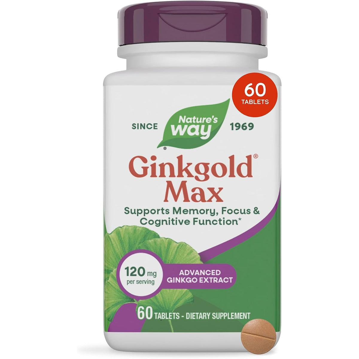 Nature's Way Ginkgold Max, Ginkgo Biloba Extract, 120 Mg Per Serving, 60 ct