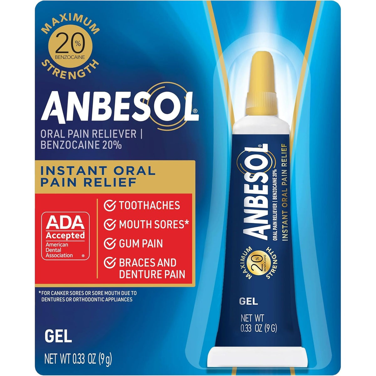 Anbesol Maximum Strength Gel Oral Pain Reliever, 0.33 oz