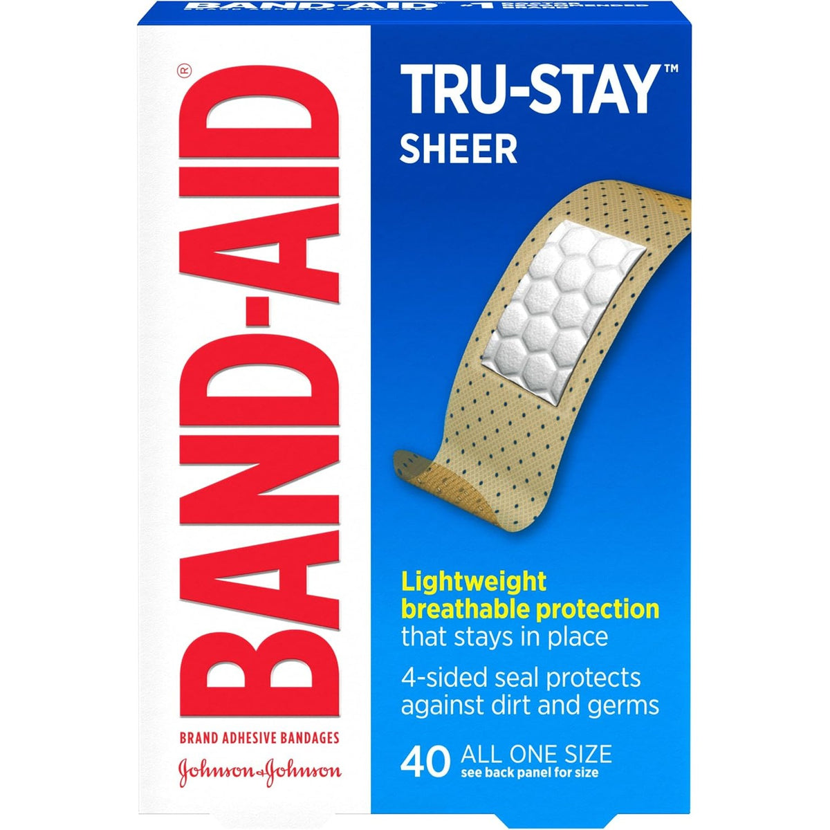 BAND-AID Brand Tru-Stay Sheer Adhesive Bandages, All One Size, 40 Count