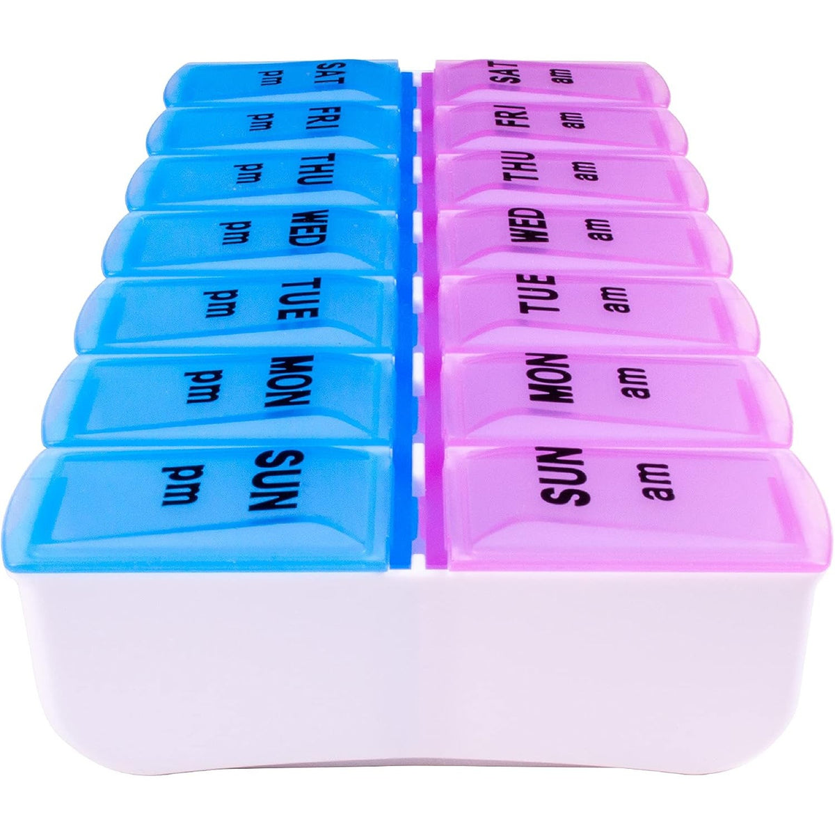 Apex Weekly AM/PM Medication Dispenser, 7-Day Twice-A-Day Pill Organizer with Easy-Open Lids (Color May Vary)