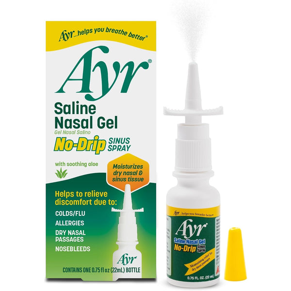 Ayr Saline Nasal Gel No-drip Sinus Spray With Soothing Aloe Vera, 0.75 Fl Oz Spray Bottle, (Pack of 1)