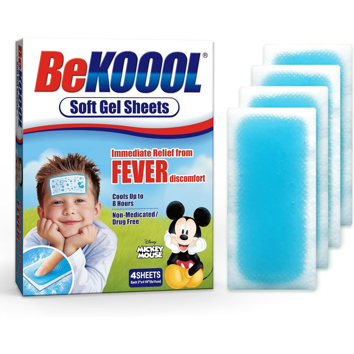 BeKoool Kids Cooling Gel Patches, Relief from Fever Discomfort, 4 Count