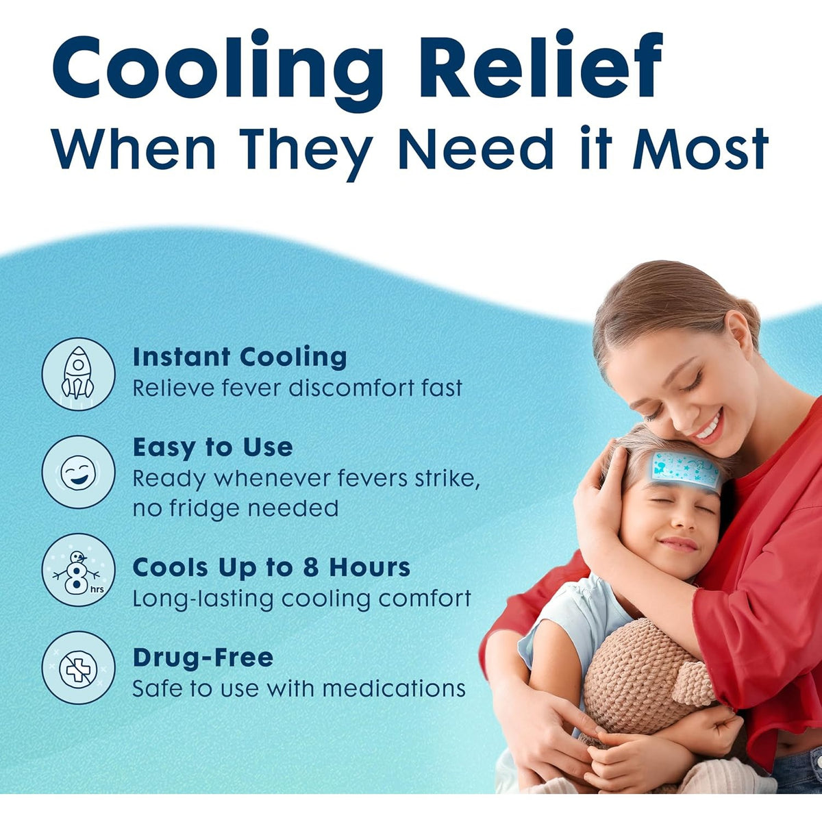 BeKoool Kids Cooling Gel Patches, Relief from Fever Discomfort, 4 Count