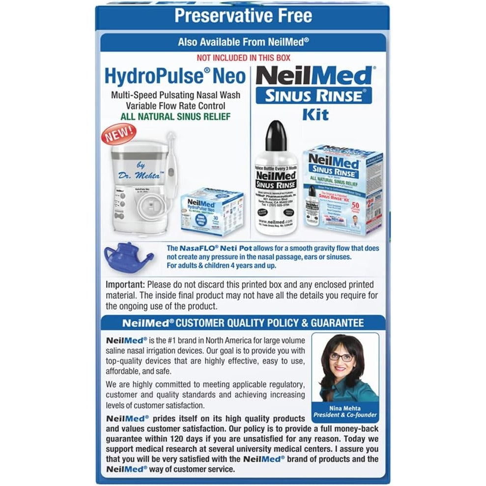 NeilMed NasaFlo Neti Pot with 60 Premixed Sinus Rinse Packets for Sinus & Nasal Irrigation