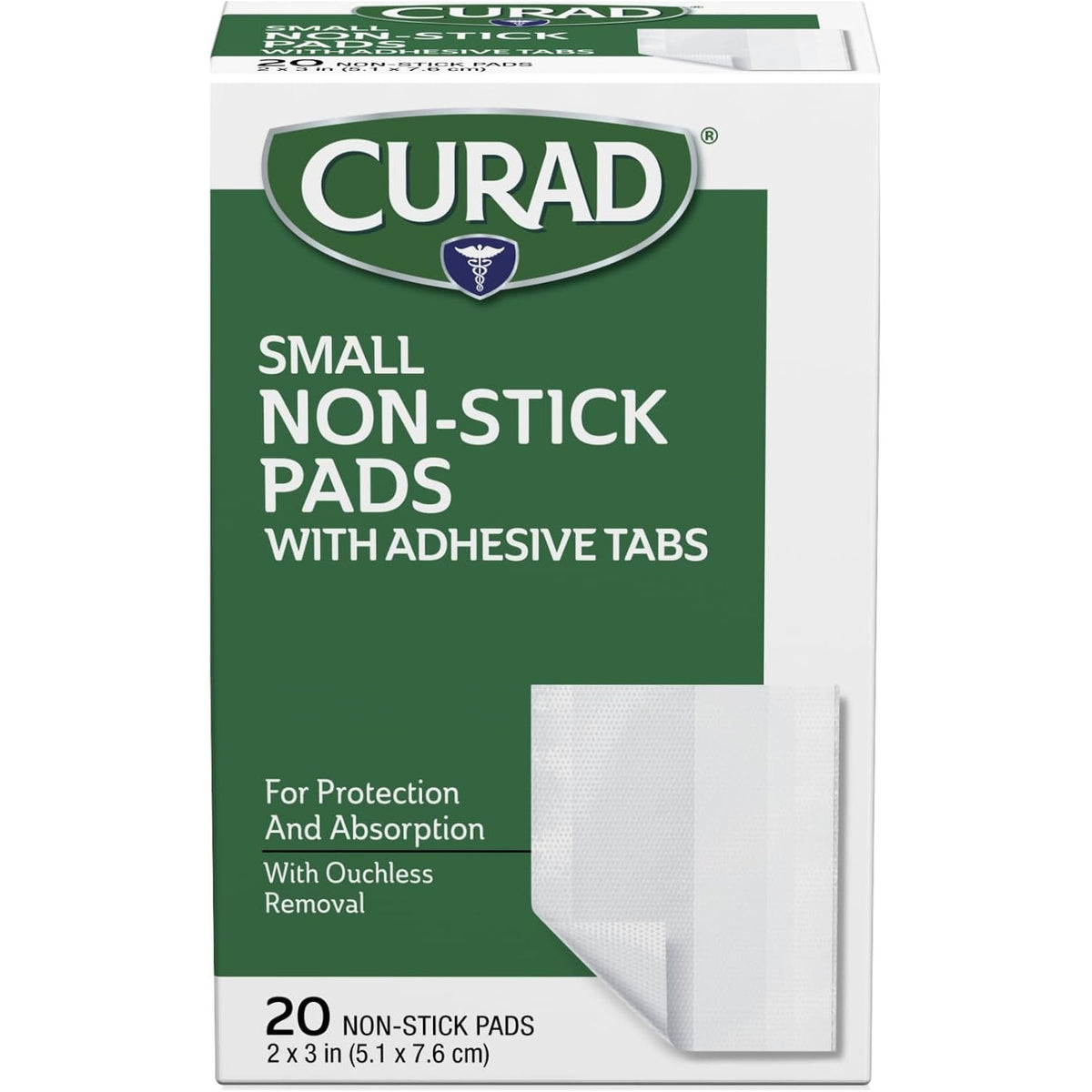 Curad Small Non-Stick Pads With Adhesive Tabs 2 Inches X 3 Inches 20 Each