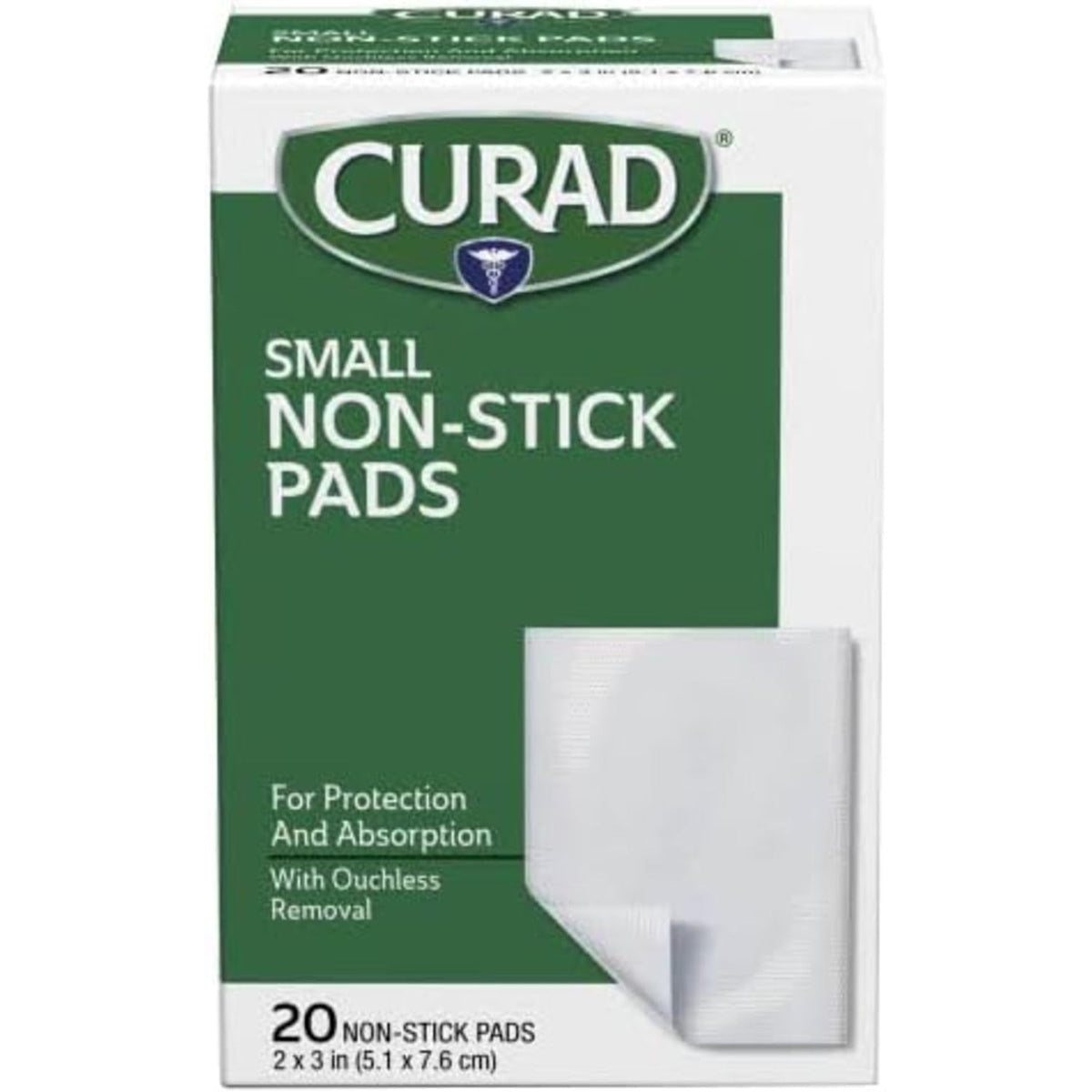 Curad Small Non-Stick Pads With Adhesive Tabs 2 Inches X 3 Inches 20 Each