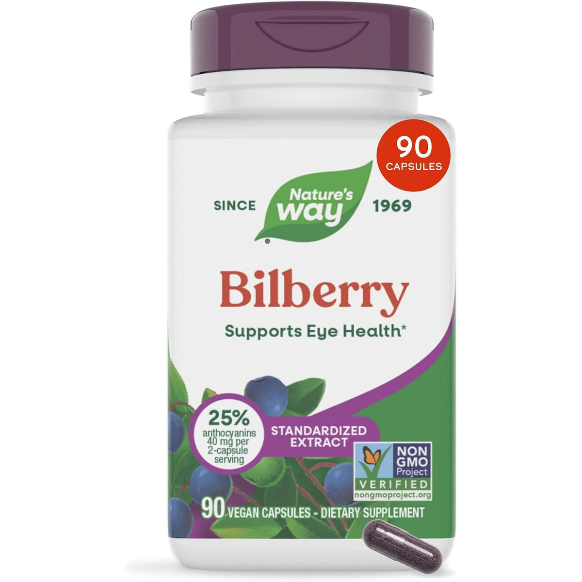 Nature's Way Bilberry, Eye Health Support Supplement for Adults*, 90 ct