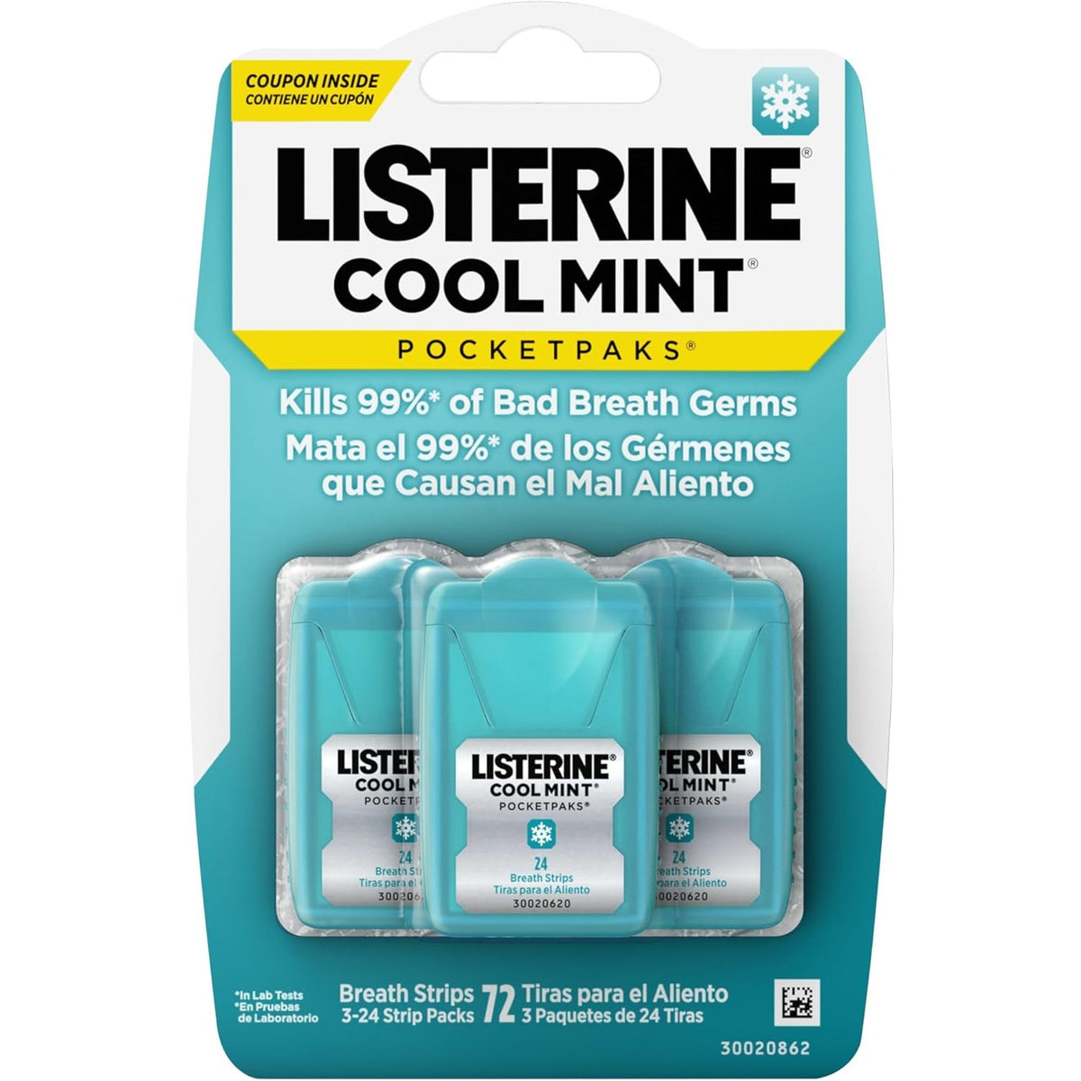 Listerine PocketPaks Breath Strips, Cool Mint, 24-Strip Pack, 3 Pack