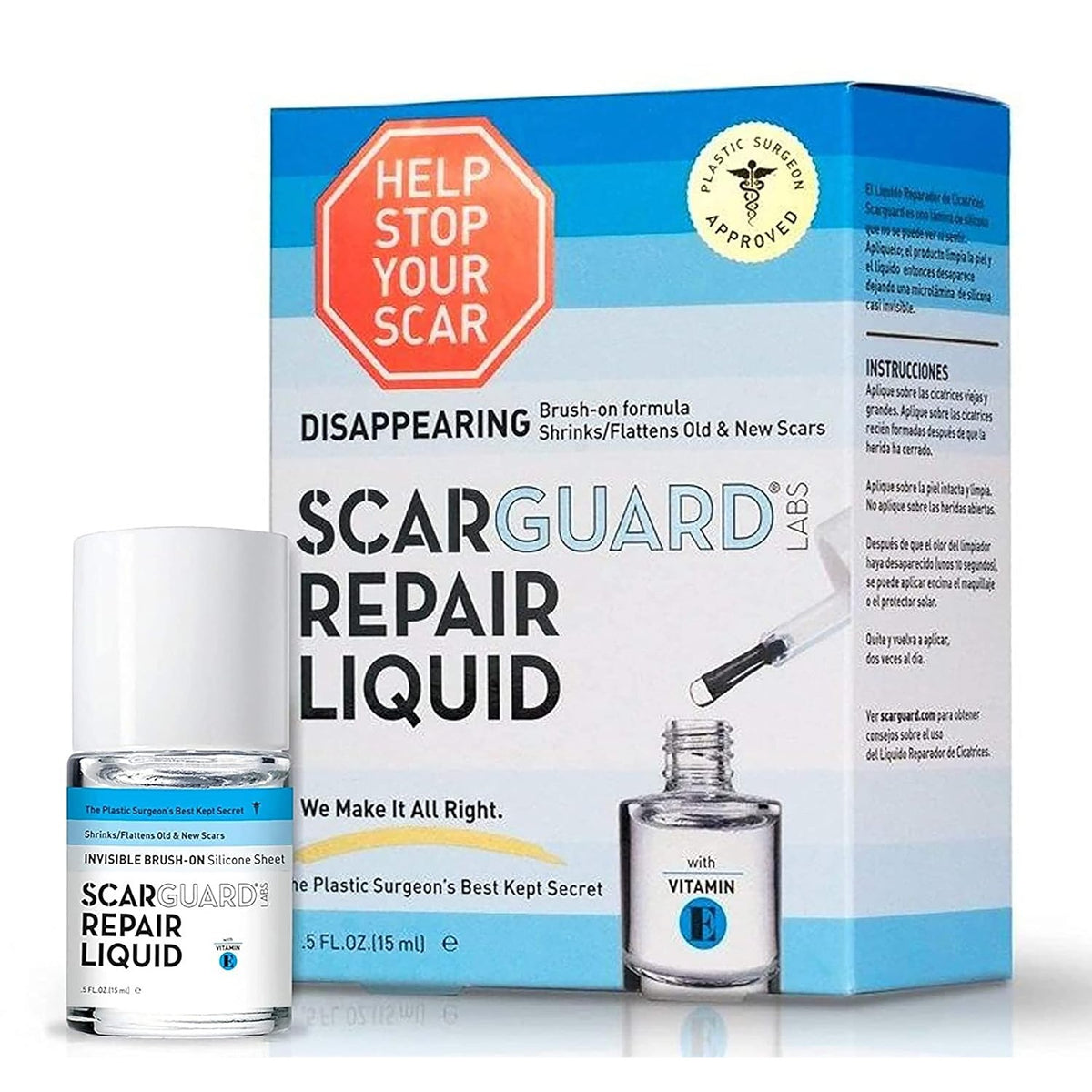 Scarguard - Invisible Brush-On Silicone Sheet with Vitamin E - Scar Removal for Keloids, Burn Scars, Surgery Scars, Stitches, Cuts - No Ugly Scar