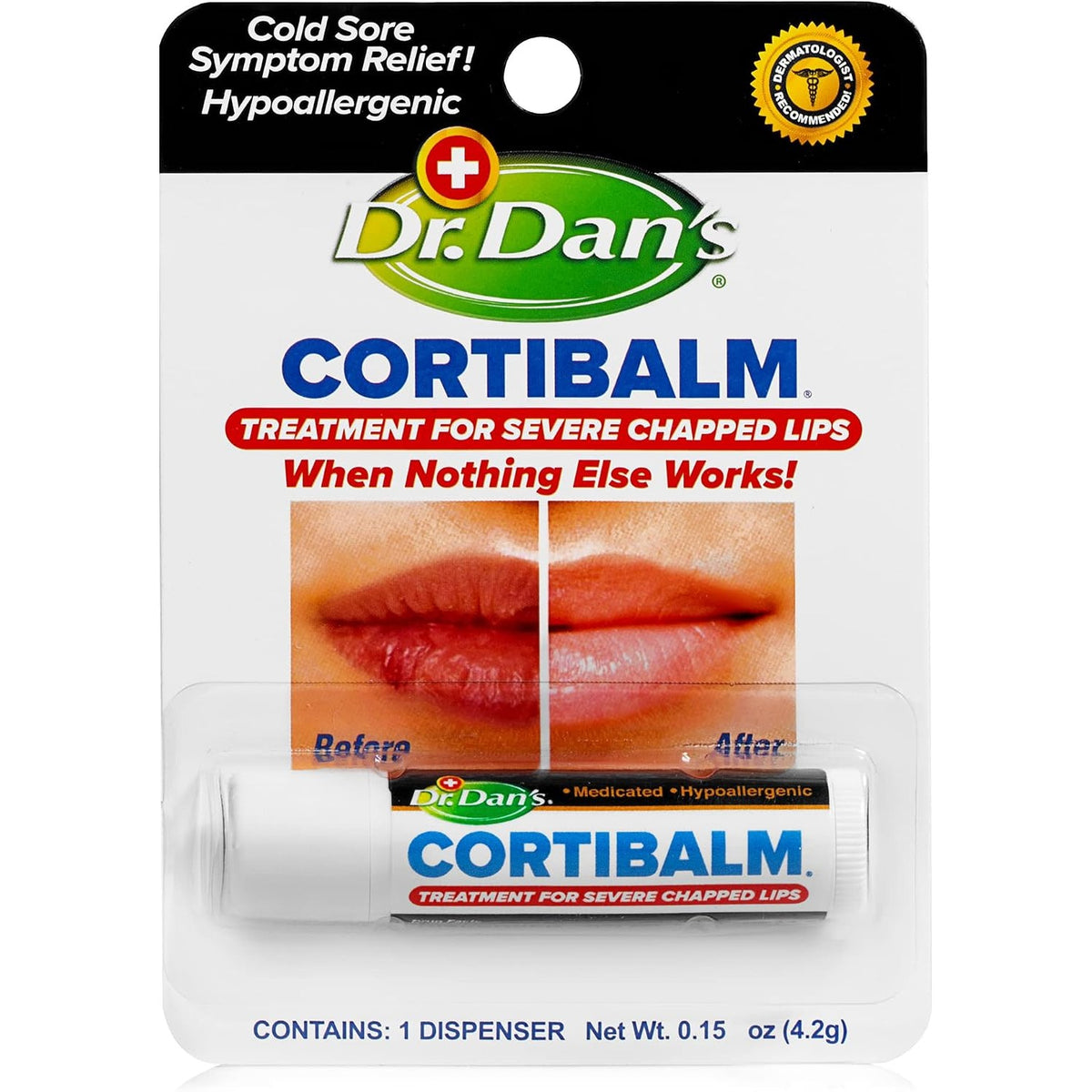 Dr. Dan's Cortibalm 1-Pack Lip Balm with 1% Hydrocortisone for Cracked Lips