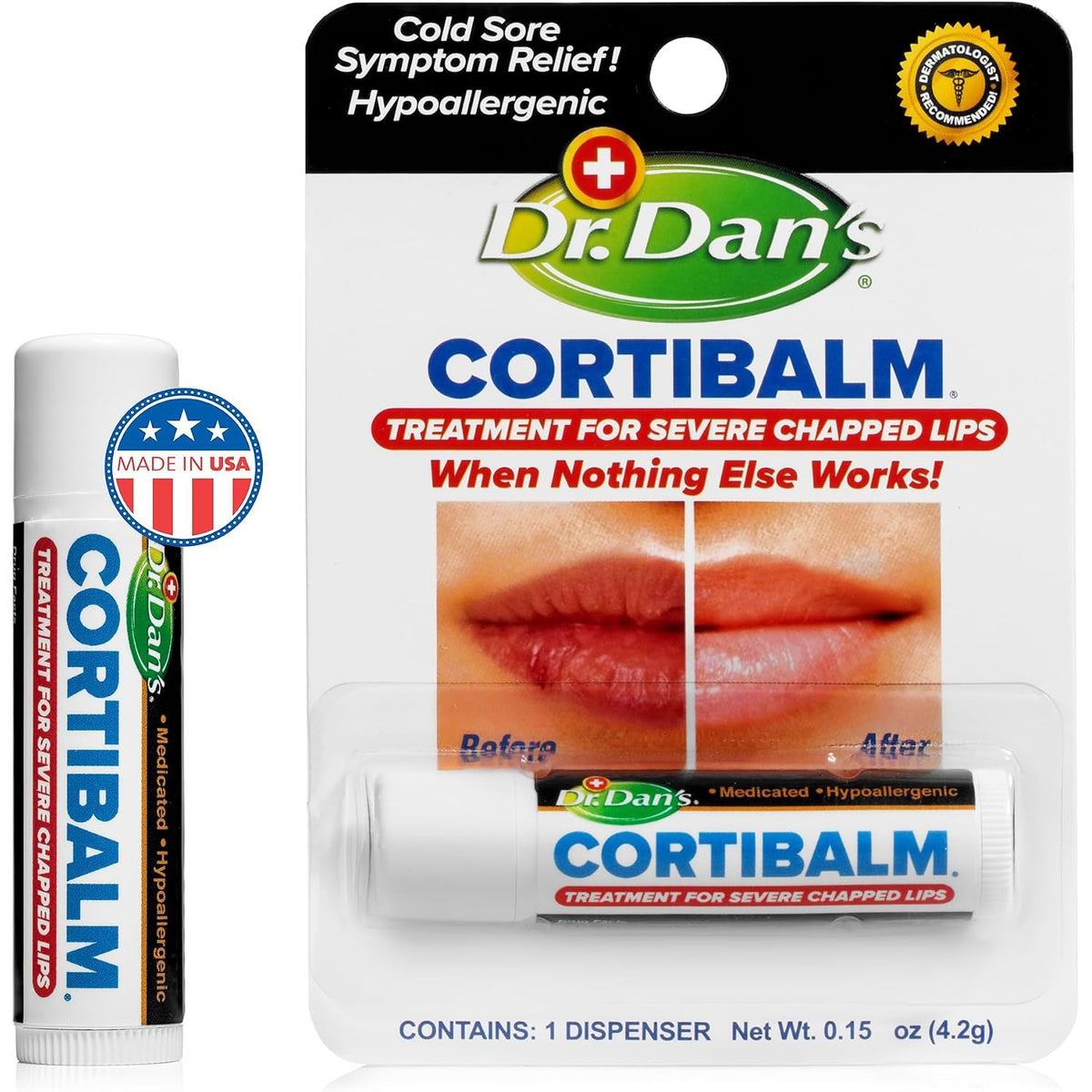 Dr. Dan's Cortibalm 1-Pack Lip Balm with 1% Hydrocortisone for Cracked Lips