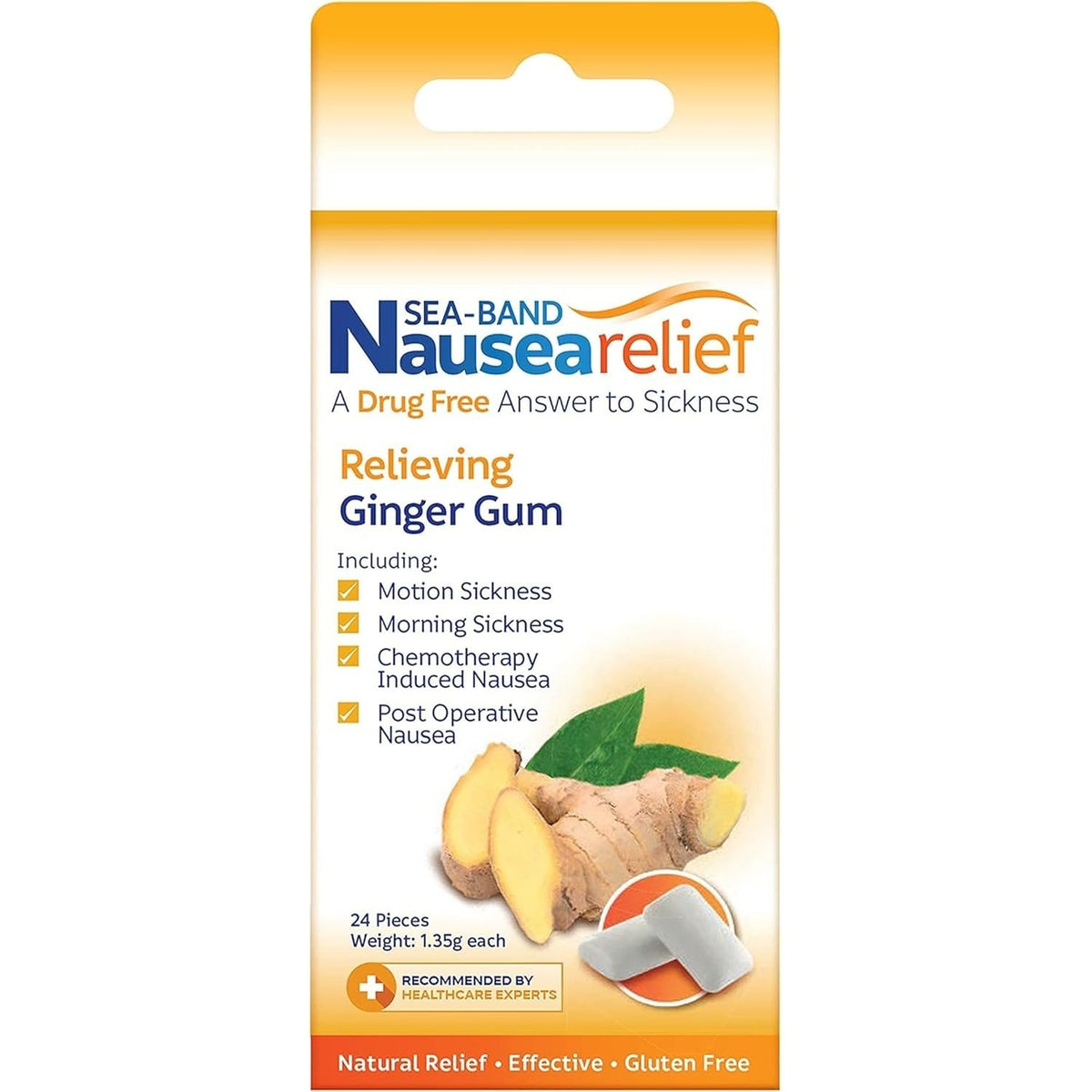 Sea-Band Anti-Nausea Ginger Gum For Motion & Morning Sickness, 24 Pieces