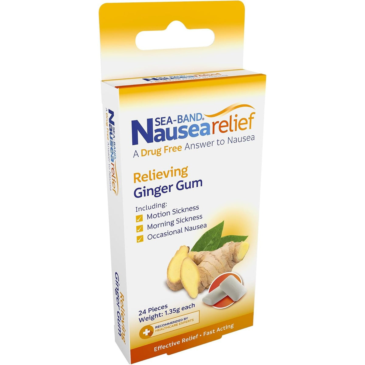 Sea-Band Anti-Nausea Ginger Gum For Motion & Morning Sickness, 24 Pieces
